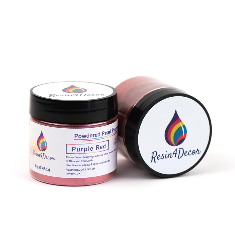 RESIN4DECOR Pearlescent Metallic Powdered Mica Pigment - Strong Colour Purity and Depth, Non-Toxic Titanium Dioxide - for Makeup, Epoxy Resin Crafts, Jewellery, Canvas, DIY Art - Purple Red, 25g