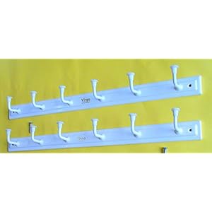 Bhagwati Metal 6 Hook Door/Wall Cloth Hanger with Screws (White) – Set of 4