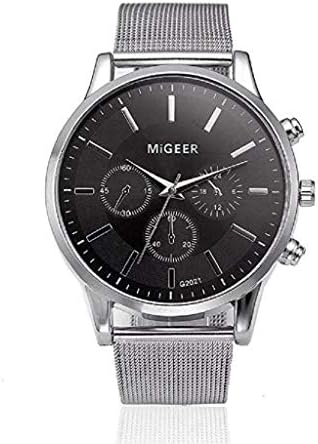 Clearance Sale! Mens Watches,ICHQ Large Face Classic Stainless Steel Mesh Band Watch Casual Business Analog Wrist Quartz Wristwatch Watches For Men (Sliver)