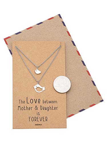 Quan Jewelry Mother Daughter Bird Pendant Necklace, for Mommy, Grandmom and Expectant Young Moms, Set for 2, with Greeting Card Quan Jewelry Mother Daughter Bird Pendant Necklace, for Mommy, Grandmom and Expectant Young Moms, Set for 2, with Greeting Card