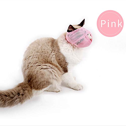 Delifur Cat Muzzles Breathable Mesh Pet Muzzle Grooming Prevent Cat from Biting and Chewing (S, Pink)