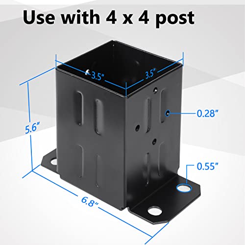 Eapele 4x4 Wood Fence Post Anchor Base, 13GA Thick Steel and Black