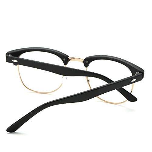 Pro Acme Vintage Inspired Semi-Rimless Clubmaster Clear Lens Glasses Frame Horn Rimmed (Matte Black)
