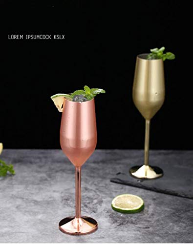 Stainless Steel Copper Champagne Flutes Glass Set of 2, 200ML Unbreakable BPA Free Champagne Wine Glasses for Wedding, Parties and Anniversary (rose gold)