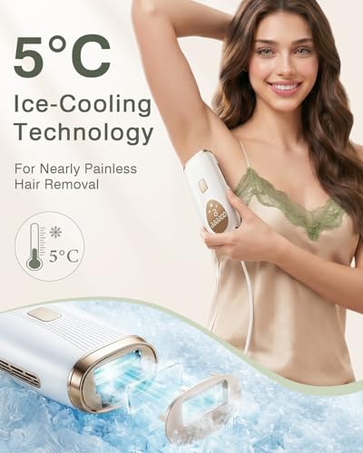 TIIMAGIC IPL Laser Hair Removal Device for Women and Men with Ice Cooling for At Home Use on Upper Lip Underarm Bikini Line and All Body, 9 Level, 999,900 Flash, Auto/Manual Mode, LED Display, White
