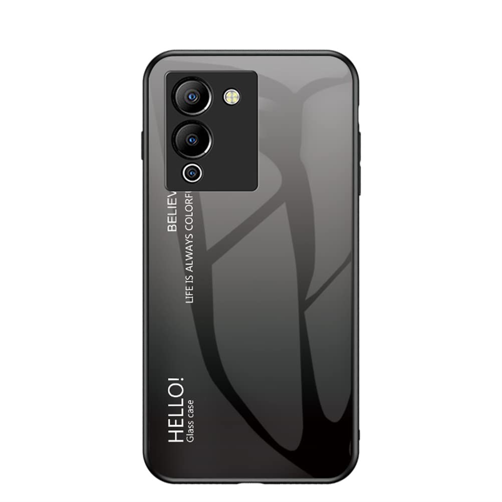 SHIEID Multicolor Case for Infinix Note 12 G96 Case Gradient Clear Tempered Glass Cover Case Compatible with Infinix Note 12 G96 (Black gray)
