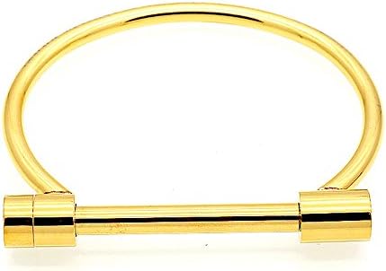 Classic D Shape Stainless Steel Bangle Bracelet Flat Head Screw Shackle Style (Gold)
