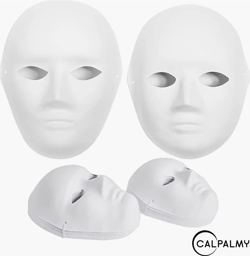 CALPALMY 14&30 Packs Paper Mache Mask - 2 Sizes for Artistic Projects, Theater, Halloween, Masquerade Parties, Classroom Art