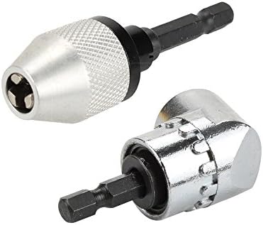 OSNY 1PC 0.3-6.5mm Keyless Drill Chuck Conversion Tool Screwdriver Adaptor + 1PC 105 Degree Right Angle Driver Angle Extension Power Screwdriver Drill Attachment (B)