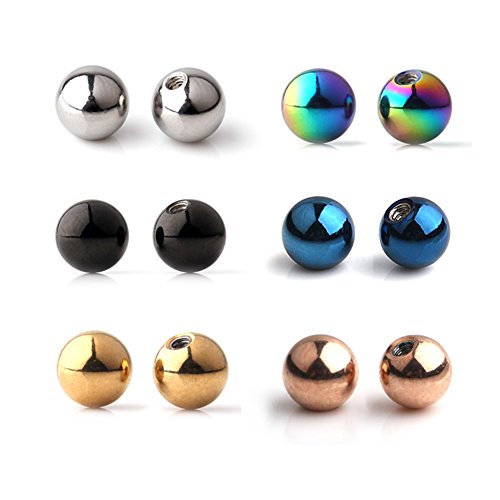 Ruifan 12PCS 3mm Mix Color Externally Threaded 316L Surgical Steel Replacement Balls Body Jewelry Piercing Barbell Parts for Lip Eyebrow Tongue Belly Navel Nose Nipple Ring 16G