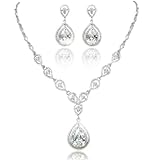 EVER FAITH Wedding Teardrop Necklace Earrings Set CZ Austrian Crystal