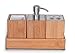 Bamboo Vanity Caddy Bath Countertop Organizer Set - Soap Pump - Toothbrush Holder - Stainless Steel Finish - Removable Ceramic Interior - Hand Made Modern Luxury Decor by Maxtir (Bamboo, 4-Piece)