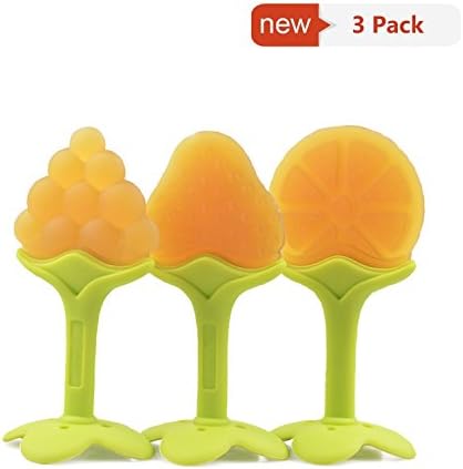 Baby's Fruit Teething Toys-Teething Keys Set Soft Silicone BPA-Non-Toxic-Free Baby Fruit Teethers Toys with Pacifier Clip/Holder for Infant and Toddler (3 pack)