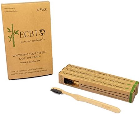 ECBIO Eco-Friendly Bamboo Toothbrush | Biodegradable Medium Nylon 4 Bristles Infused with Binchotan Activated Charcoal