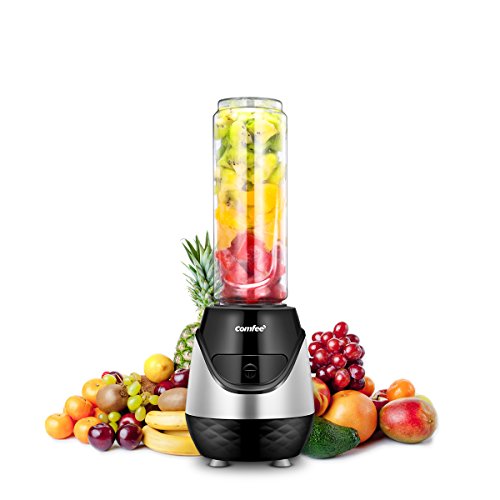 Comfee 250W Personal Blender with 2 x 20 Oz BPA Free Tritan Sport Bottle and 2 BPA Free Travel Lid. Mini Portable Smoothie maker for smoothies, Shakes, Baby Food, Healthy Drinks (Black)