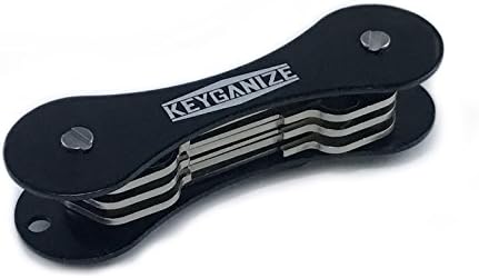 KEYGANIZE the COMPACT ALUMINUM Smart KEY HOLDER ORGANIZER with CLIP for EDC - Fits Up to 12 Keys and holds keychains and accessories lightweight with extra tools (Instructions Emailed in PDF) BLACK