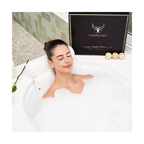 ComfyCozy-Luxury-Bath-Pillow-Set-With-3-Crystal-Bath-Bombs-And-Exfoliating-Loofah-Bathtub-Cushion-Pillows-4-Suction-Cups-For-Neck-Back-Support-Relaxation-Pamper-Gifts-Spa-Package-Sets ComfyCozy Luxury Bath Pillow Gift Set With 3 Crystal Bath Bombs And Exfoliating Loofah | Bathtub Cushion Pillows For…