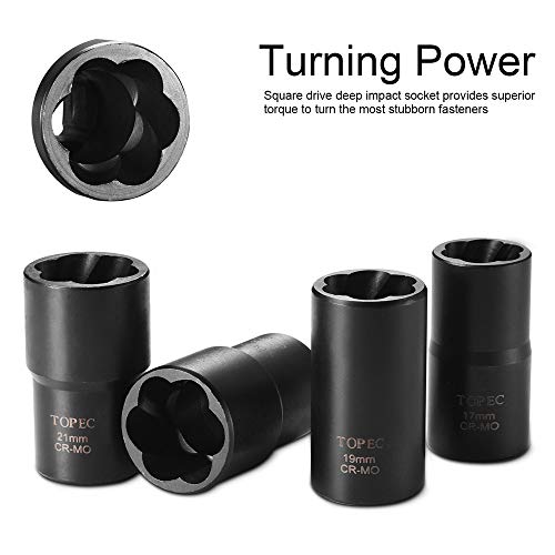 Topec Twist Socket Set Lug Nut Remover Extractor Tool - 5 Piece Metric Bolt and Lug Nut Extractor Socket Tools - Thumbnail 2