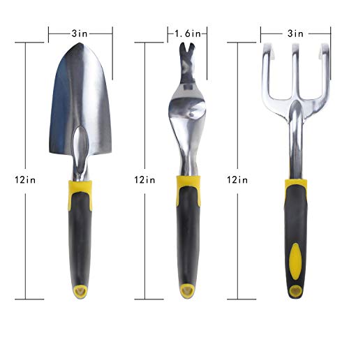 Kalim 3 Piece Garden Tools Set, Stainless Steel Heavy Duty Gardening kit with Soft Rubberized Non-Slip Handle