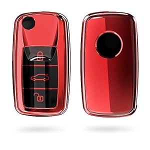 kwmobile autosleutel hoesje compatibel met VW Skoda Seat 3-knops autosleutel – autosleutel behuizing in hoogglans rood