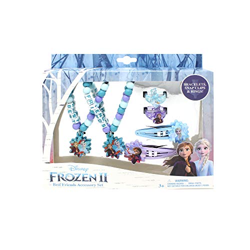LUV HER Disney Frozen 2 Girls BFF 6 Piece Toy Jewelry Box Set with 2 Rings, 2 Bead Bracelets and Snap Hair Clips