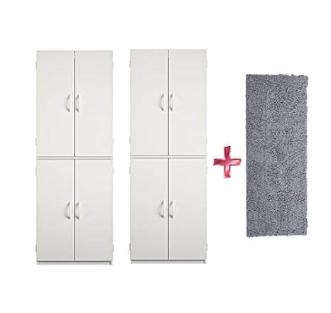 Mainstays Set Of 2 Tall Storage Cabinet 4 Door In White Stipple With Rug Carpet 21x36 Bundled Amazon In Home Kitchen