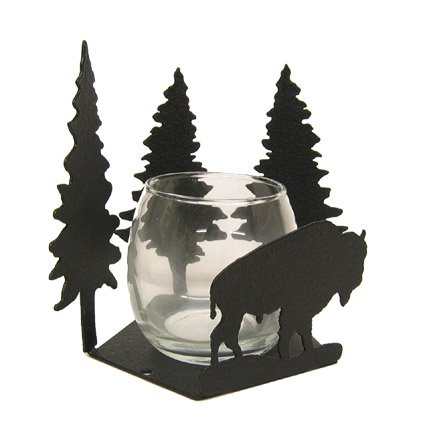 Bison Buffalo & Pine Trees Candlewrap Tea Light Votive Candle Holder