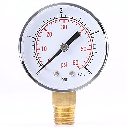 Mini Low Pressure Gauge, Dial Plate Dual Scale Mechanical Pressure Gauge 1/4" NPT Brass Side Mount for Fuel Air Water Oil 0-4bar / 0-60psi