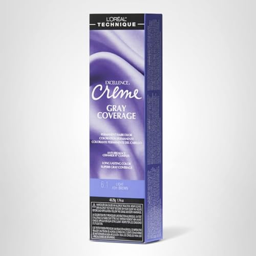 L\'OREAL TECHNIQUE Excellence Crme Permanent Hair Color - Long-Lasting Hair Dye, Rich Formula With No-Drip Application, Superb Gray Coverage, 6.1 Light Ash Brown
