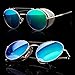 Sunclassy Metal Frame Side Shield Oval 52mm Hipster Round Sunglasses Vintage Retro Steampunk Gothic (Gunmetal, Blue)