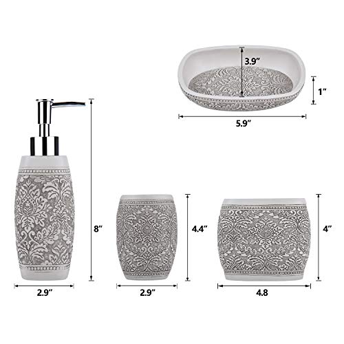 Fimary Resin Bathroom Accessories Set White - Including 4 Piece Noble White Bathroom Accessories Set Soap Dispenser, Toothbrush Holder, Tumbler, Soap Dish
