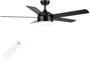 YUHAO 52 Inch Black Ceiling Fan with Light and Remote Control.Noiseless,Dimmable,3CCT,6 Speeds Reversible, DC Ceiling Fans for Indoor or Covered Outdoor