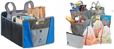 Family Grocery Shopping Set. Busy Life Car Grocery Organizer and Reusable Bag Set for Bringing Home Groceries Eco Responsibly, Safely, and Without Spills. Foldable, Collapsible, and Durable.(2 Units)