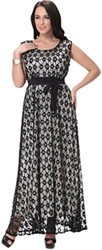 Unomatch Women Lace Designed Plus Size Long Party Special Occasion Dress Black (22, BLACK)