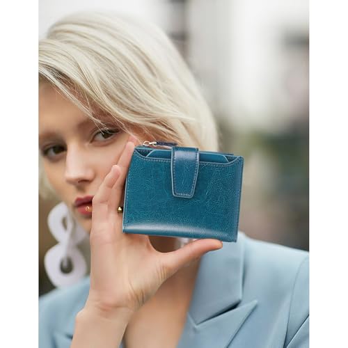 SENDEFN Women's Genuine Leather Wallet Small Cute Coin Purse with Zip 14 Cards Women's Leather Wallet with Many Compartments
