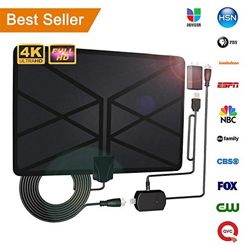 2018 Newest TV Antenna,Indoor Amplified Digital HDTV Antenna 65-100 Mile Range with 4K 1080P HD VHF UHF Freeview TV for Life Local Channels Broadcast for All Types of Home Smart Television (Black)