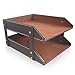 KINGFOM Letter Tray, Leather Paper Organizer Tray, Wooden Desk File Holder, Desktop File, Stackable Magazine Holder, Mail Sorter, Great for Home or Office - 2 Level Brown
