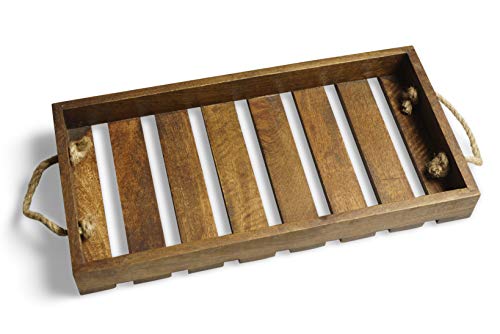 GoCraft Mango Wood Tray with Rope Handles | Serveware Kitchen Accessories Breakfast Tray, Size - 15.5" X 8" [CC0212-CG] - Thumbnail 4