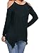 MIHOLL Cold Shoulder Tops for Women Long Sleeve Shirts Halter Neck Flowy Loose Blouse Tunic (Medium, Black)