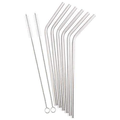 HCSTAR Stainless Steel Drinking Straws , Eco-friendly, Reusable Metal Drinking Straw, Set of 6, Free Cleaning Brush Included