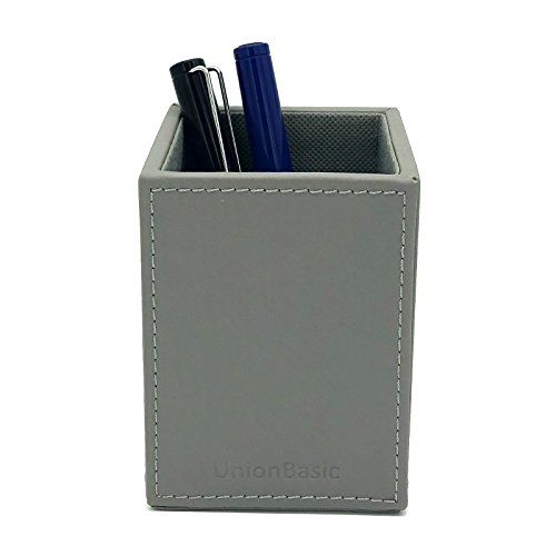 UnionBasic PU Leather Square Pens Pencils Cup Holder Desk Stationery Organizer (Grey)