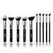 Jessup 10pcs Black/Silver Professional Liquid Kabuki Brushes Foundation Blush Makeup Brushes Set Beauty Cosmetics Eye Make Up Tools