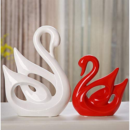 Tongboshi Ceramic Home Decoration, Jingdezhen Ceramic Ornaments Crafts, Home Living Room TV Cabinet Decorations, Porch Wine Rack Wine Cabinet Office Furnishings, Dynamic Swan (Color : Red+White) - Thumbnail 7