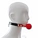 iEFiEL PU Leather Paly Buckle Belt Silicon Mouth Ball Open Breathable Mouth Gag For Men Woman (Red With Locks)