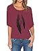 Romastory Womens Street Style Feather Pattern T-Shirts Casual Loose Top Tee Shirts (L, Wine Red)