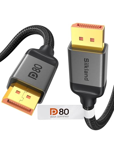 Silkland 80Gbps DisplayPort 2.1 [Certificado VESA], Display Port 2M, [8K@240Hz, 4K@540Hz 360Hz 240Hz] 16K, DP80 HDR DSC, Soporta FreeSync&G-Sync monitor para juegos 5090 7900XTX