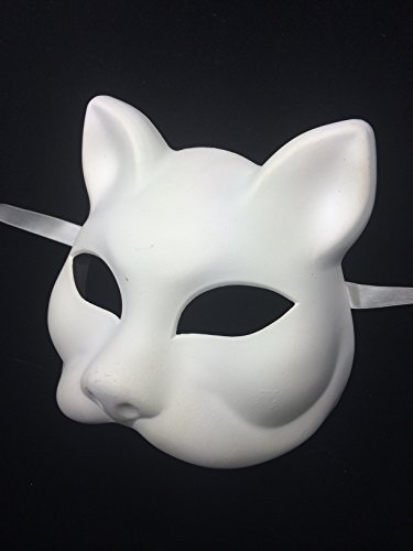 White Paper Mache Cat Mask Laser Cut Venetian Halloween Masquerade Mask Costume Extravagant Cat Inspired Mask