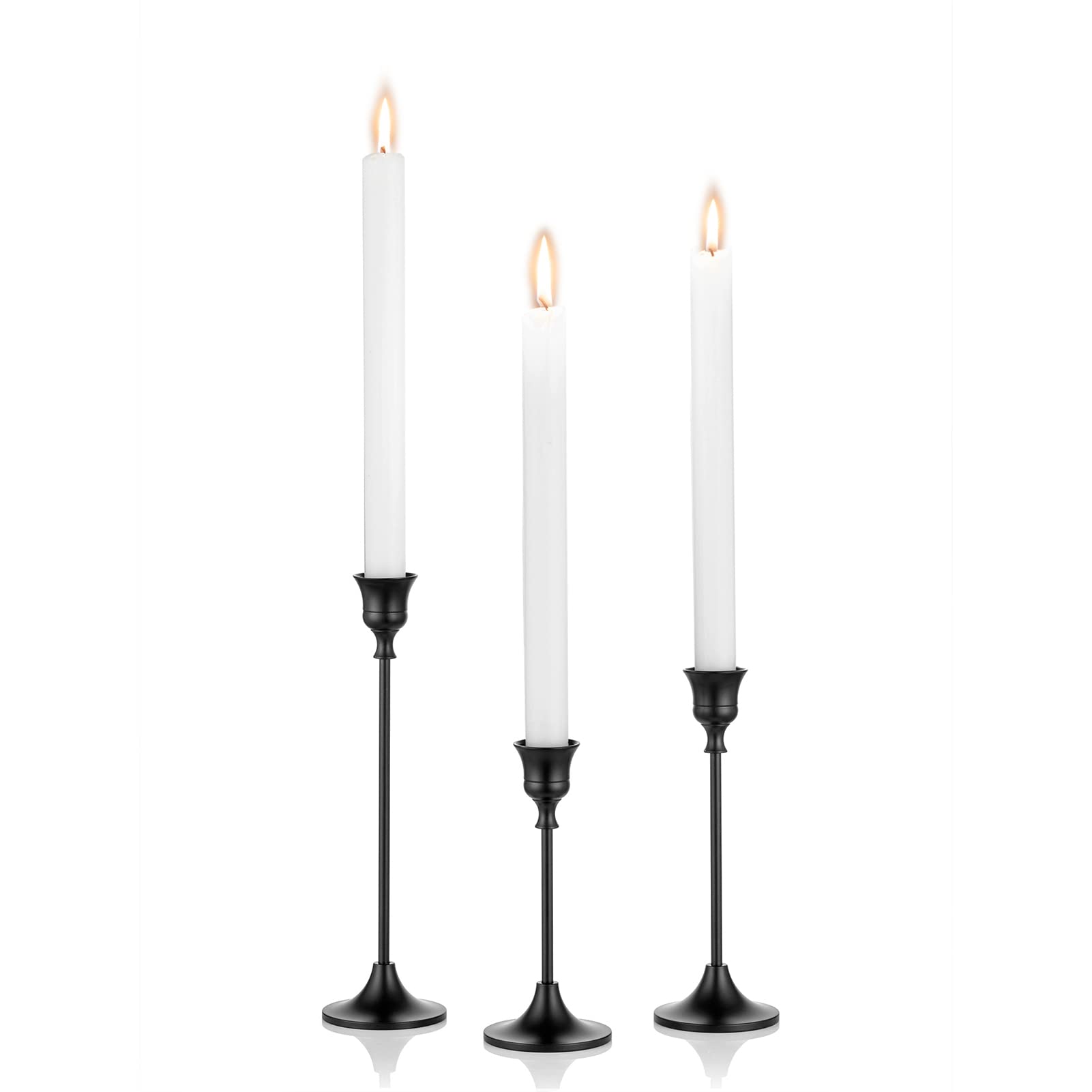 Nuptio 3 Pcs Black Candlestick Holders Taper Candles Holder Candle Stick Holder for Dining Table, Candle Holders for Tapered Candles, Decorative Centerpiece for Wedding Christmas Party Housewarming