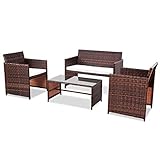 Goplus Rattan Sofa Furniture Set Outdoor Garden Patio 4-Piece Cushioned Seat Mix Brown Wicker