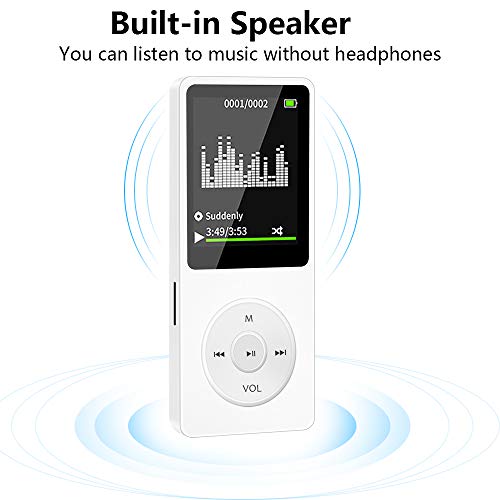 Aigital MP3 Player, Portable HiFi Lossless Sound Music Player with 32 GB Micro SD Card and Support Up to 128GB, Support Photo Viewer, Game/E-Book, Built in Speaker-White